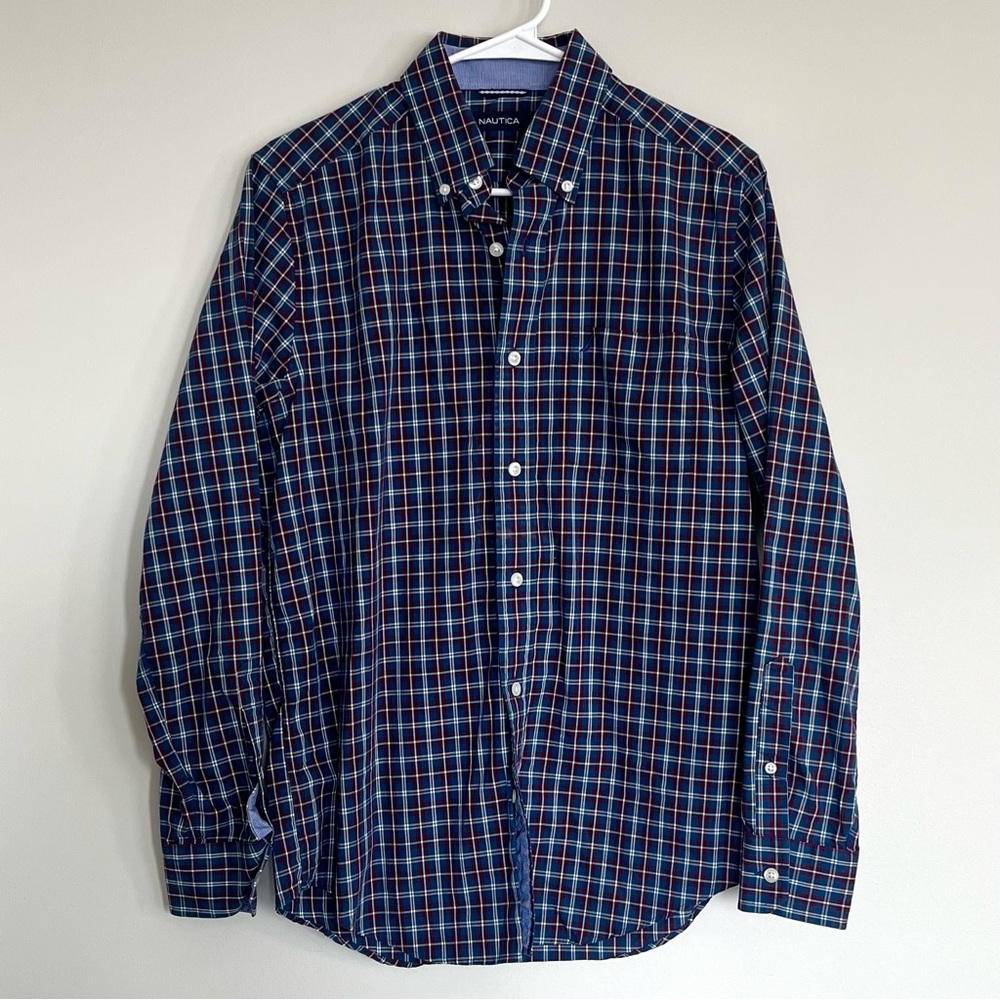 Nautica Men's Blue Plaid Button-Down Shirt